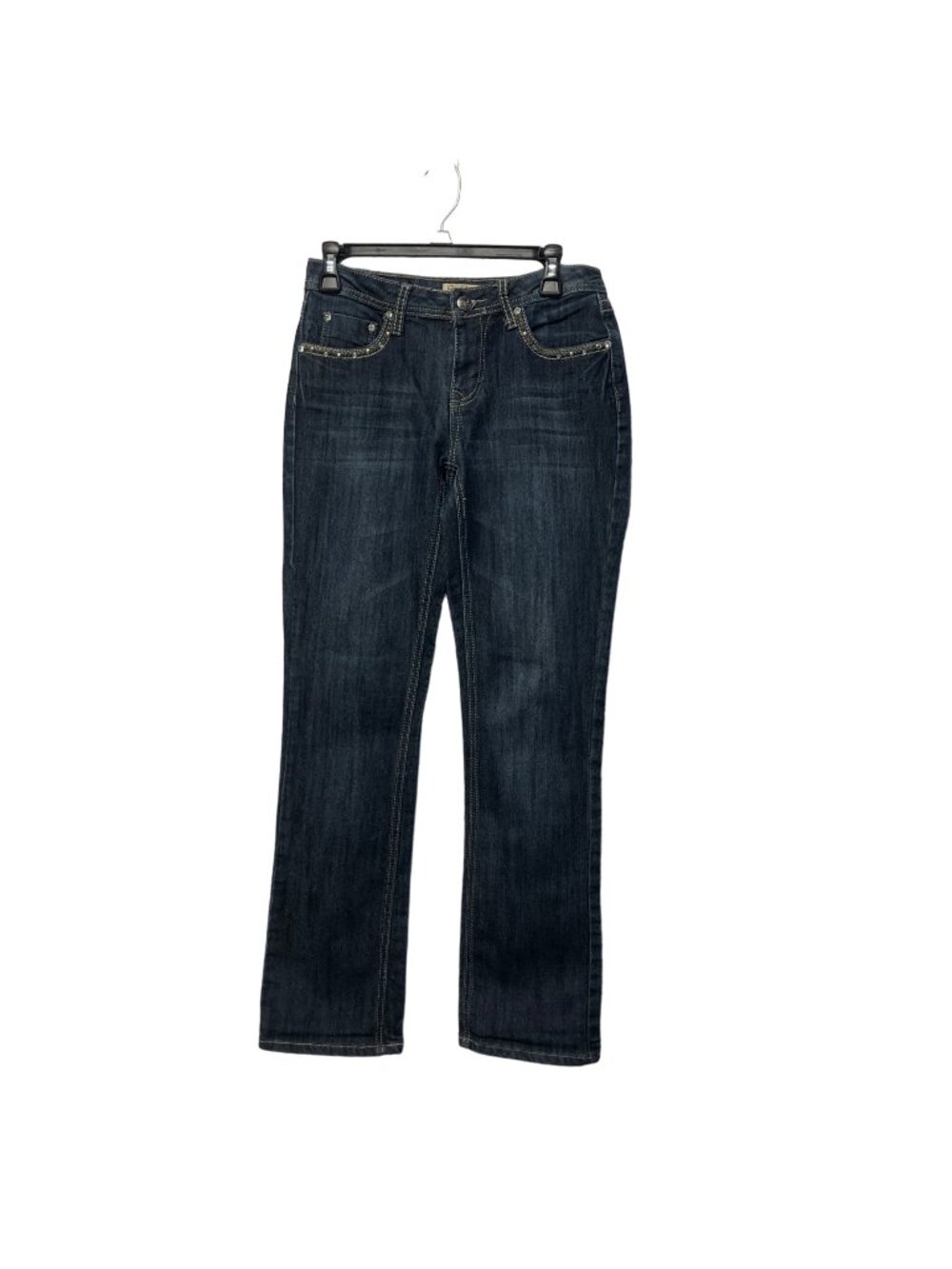 Earl Jean Denim Pants Womens Size 6 Embellished Pocket Straight Leg Black Jeans